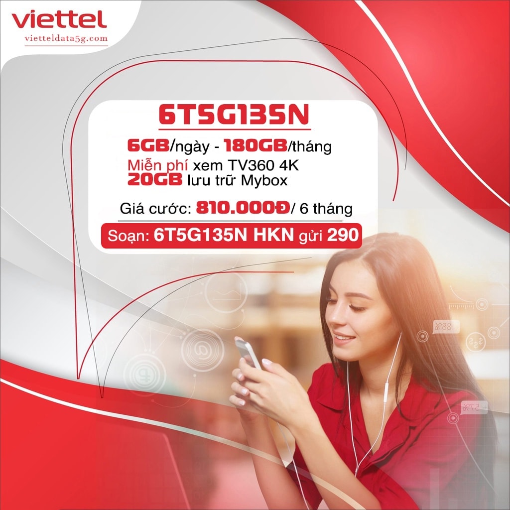 Đăng ký gói cước 6T5G135N nhận ngay 1.080GB Data tốc độ cao gấp 10 lần 4G